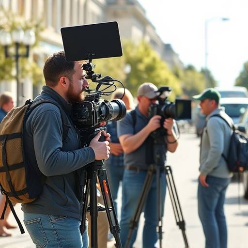 The Starlight Studios team filming on location